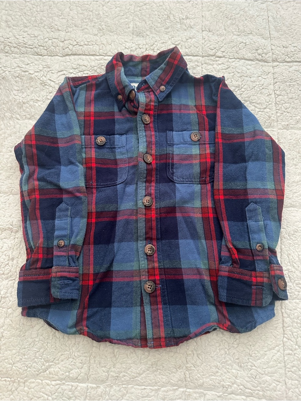 Duluth Trading Co Boys' Navy, Light Blue & Red Plaid Button-Down Shirt